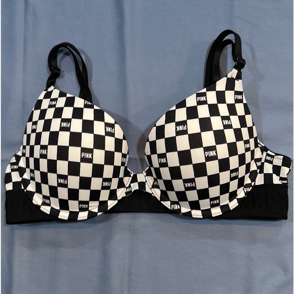 VS PINK Wear Everywhere Push-Up Bra - Black/White Check Size 36A - Picture 1 of 9